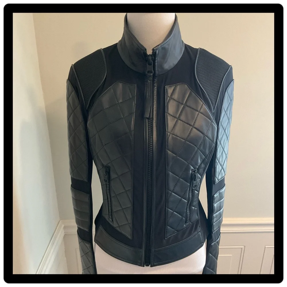 BLANC NOIR Leather and Mesh Moto Jacket NWOT size small - Picture 4 of 16